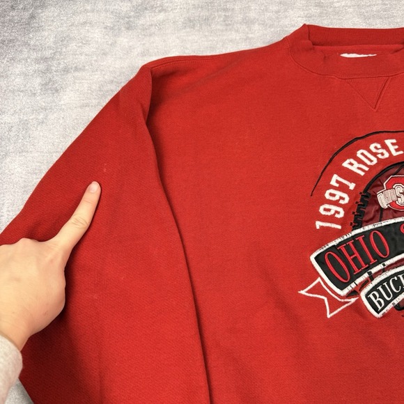 VTG Ohio State Buckeyes Sweatshirt Mens XL Red 1997 Rose Bowl All Embroidered - Picture 9 of 14